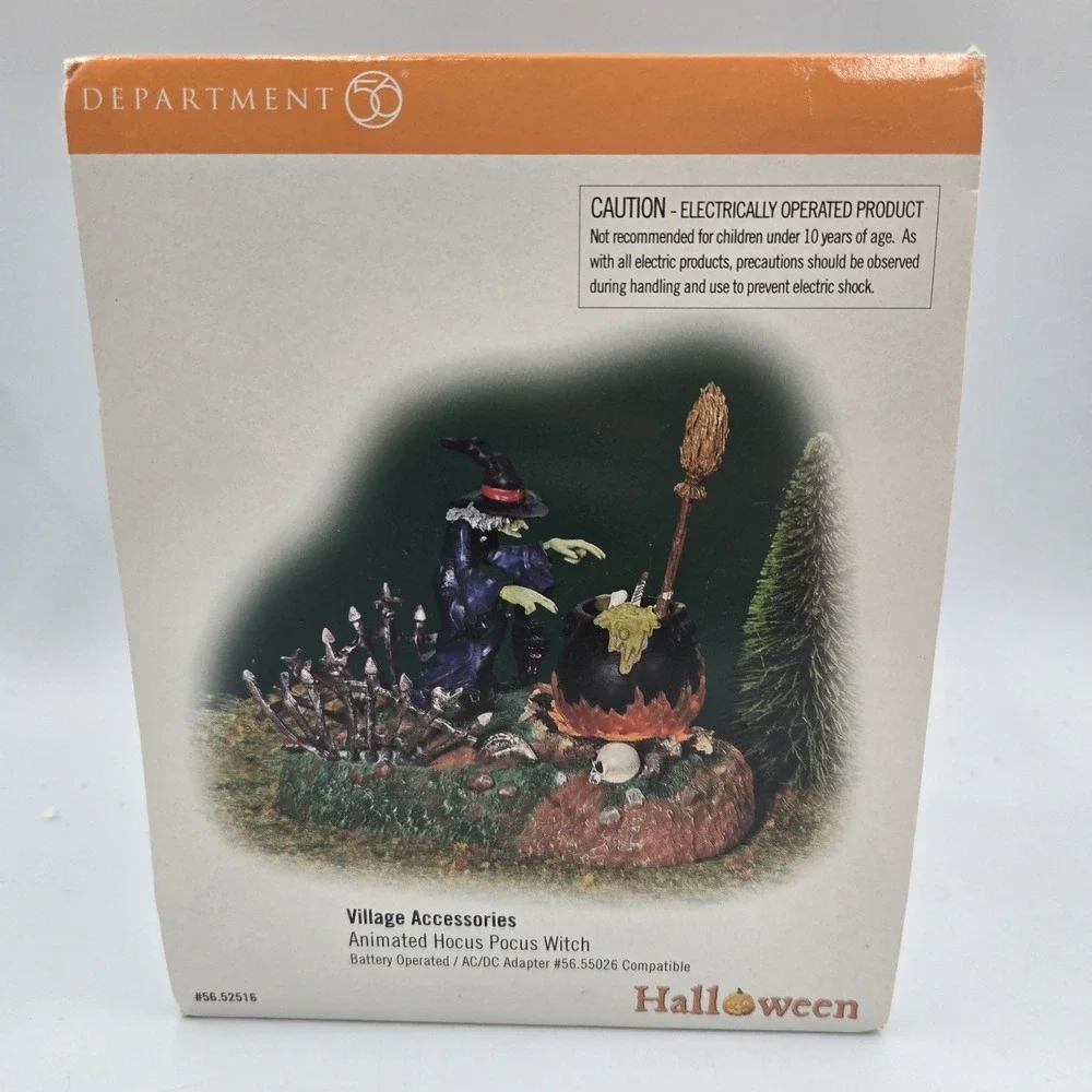 Vtg Dept 56 Halloween Village accessories Animated Hocus Pocus Witch W Orig. Box